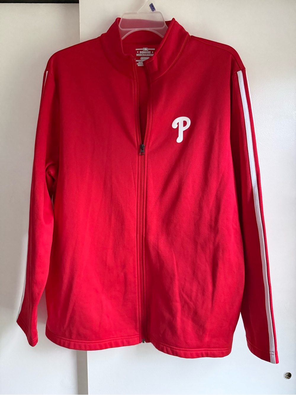 Genuine Merchandise Red Varsity Track Jacket with White Stripe